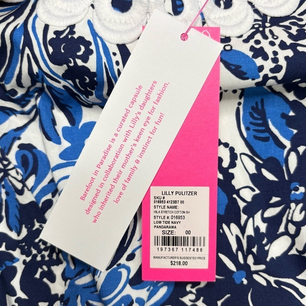 NWT Lilly Pulitzer Mila Stretch Mini Dress Low Tide Navy Pandarama Size 00 - Picture 13 of 13